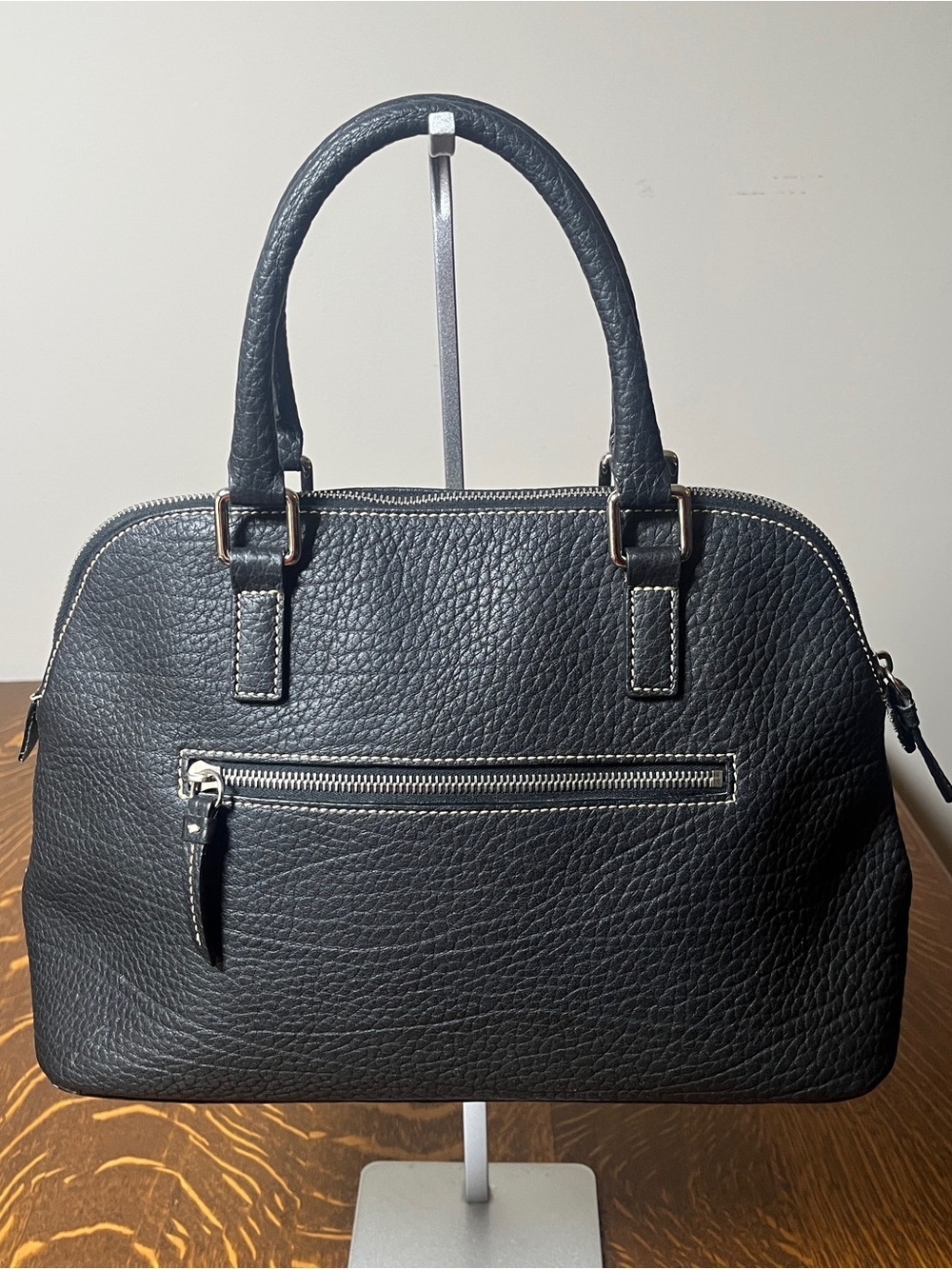 Dooney & Bourke Black Pebbled Leather Satchel with Double Handles - Picture 2 of 7